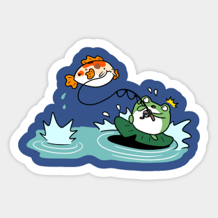 Fisherman Frog Catches a Koi Fish Sticker